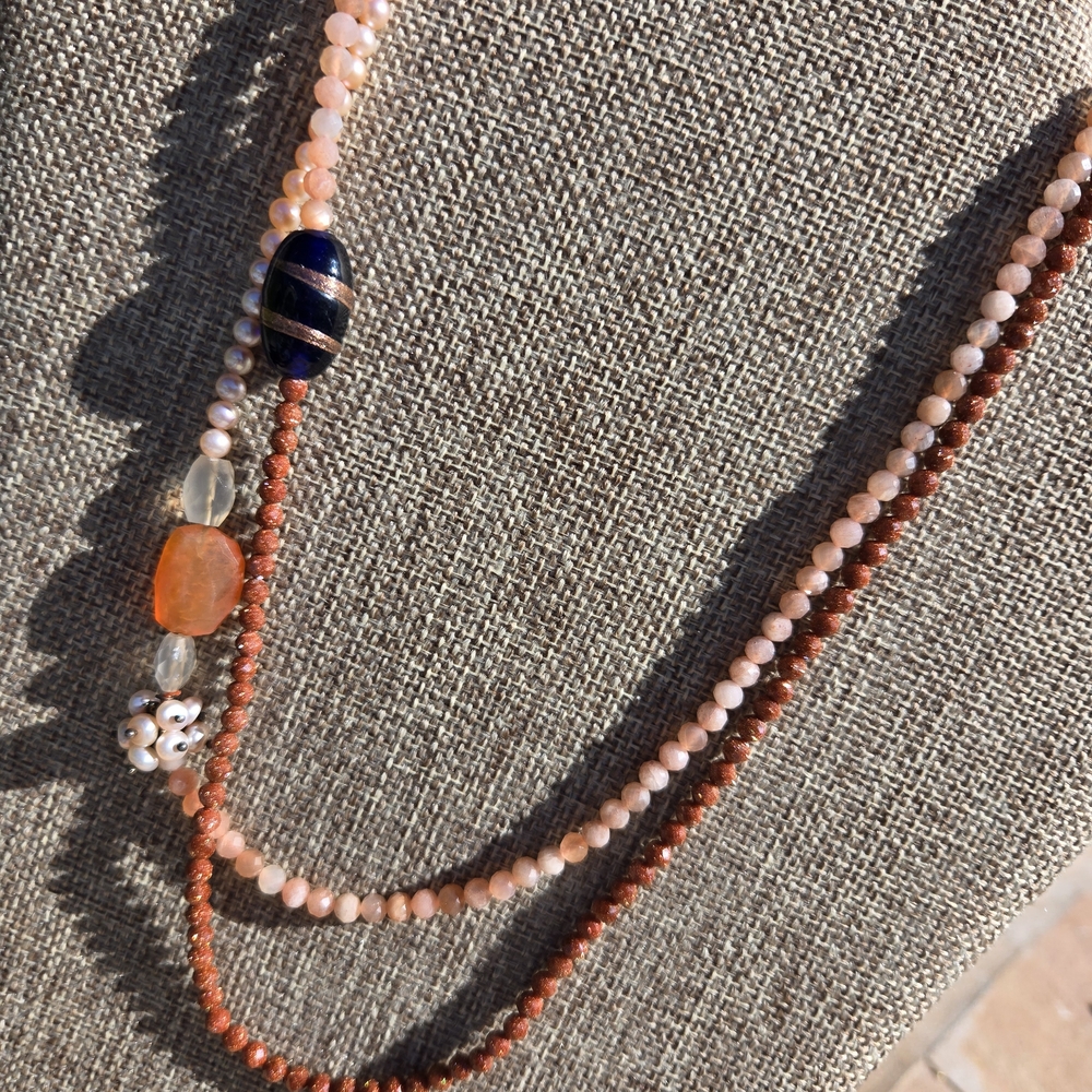 Sunstone, Sandstone and Pearls Necklace